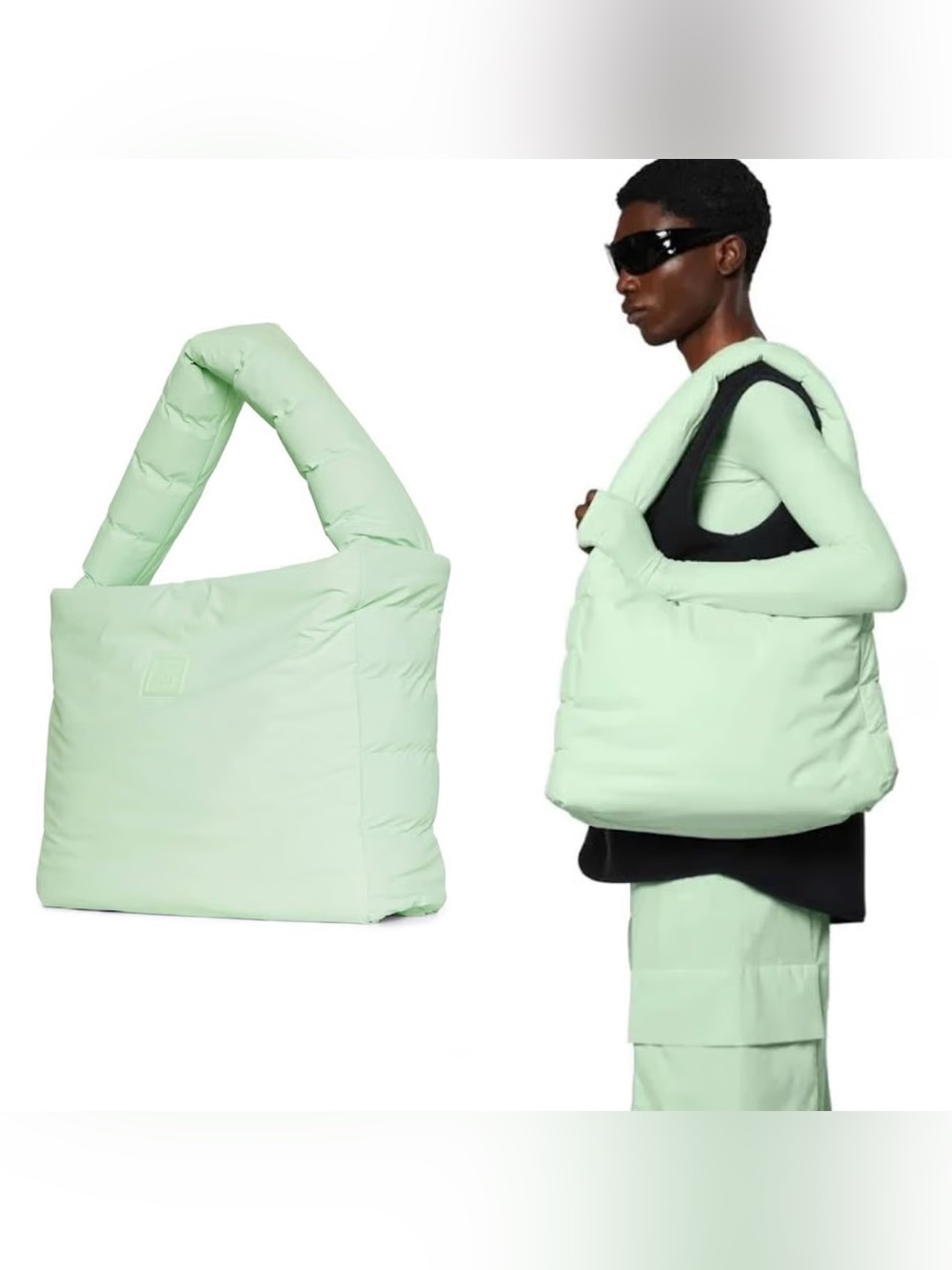 Rains | Women’s Mint Green Quilted Shoulder Tote Shopper Bag Top
Zipper Closure